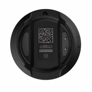 Rückansicht des herQs Dome Thermometers mit QR-Code-Etikett, die das runde Gerät zur Überwachung der Grilltemperatur zeigt