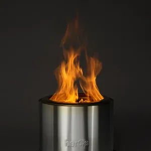 herQs Blaze rökfri firepit i rostfritt stål med klara lågor i borstad metalldesign