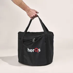 herQs Tragetasche für die rauchlose Cozy-Feuerstelle, schwarz, mit Griffen, Reißverschluss und Logo