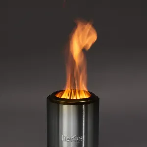 herQs Mighty kompakt rökfri firepit med stark låga, borstat metallhölje och svart övre kant