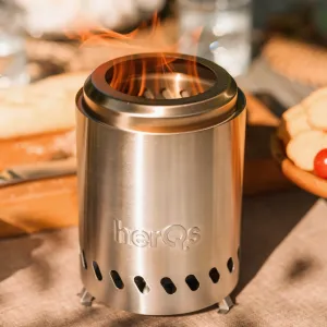 herQs smokeless FirePit Mini tabletop stainless steel fire pit with flames and vented base
