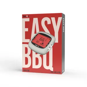 herQs EasyBBQ trådlös termometer, butiksförpackning med appnotiser och tryckt enhetsbild