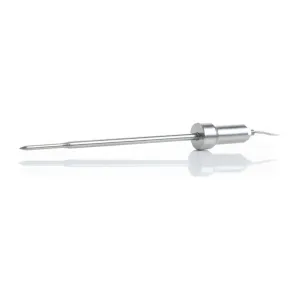 sonde supplémentaire pour thermomètre de barbecue herQs avec câble, présentée en acier inoxydable argenté sur fond blanc.