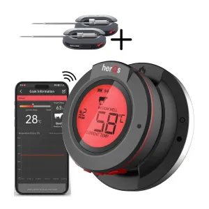 herQs-Kuppelthermometer mit zwei Fühlern und App-Anzeige zur kabellosen Überwachung der Grilltemperatur