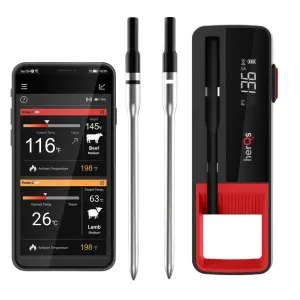 herQs Double Max trådlös kötttermometer med två prober, display i smartphoneappen och laddningsfodral