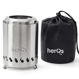 herQs Smokeless FirePit Mini stainless steel table fire pit with storage bag and carry case