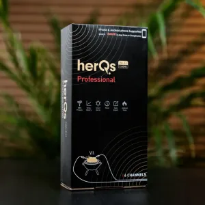 Verpackungsbox des kabellosen Thermometers herQs Professional mit Wi‑Fi-Kennzeichnung, 6 Kanälen und Grillsymbolen