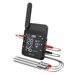 HerQs kabelloses Lebensmittelthermometer mit digitalem Display, Antenne und mehreren Metallfühlerkabeln