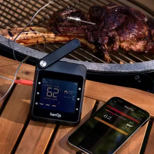 herQs kabelloses Thermometer mit Sondenmonitor und Smartphone-App zur Überwachung der Fleischtemperaturen auf dem Grill