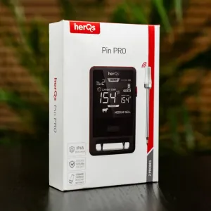 herQs Pin PRO Fleischthermometer-Einzelhandelsverpackung mit kabellosen Sonden und App-Steuerungsfunktionen