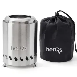 herQs Smokeless FirePit Mini compact stainless steel firepit for tables and small spaces with smokeless and dual fuel technology